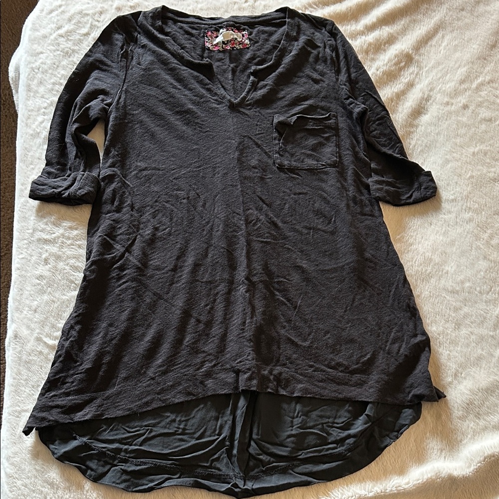 Anthropologie Black Tunic with V-Neck and Pocket